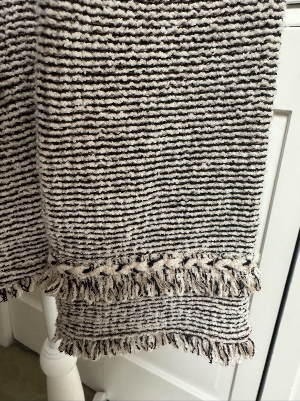 Chico's Black & White Fringe-Trim Knit Cardigan Blazer Size 2 (14) Like New. - Picture 7 of 8